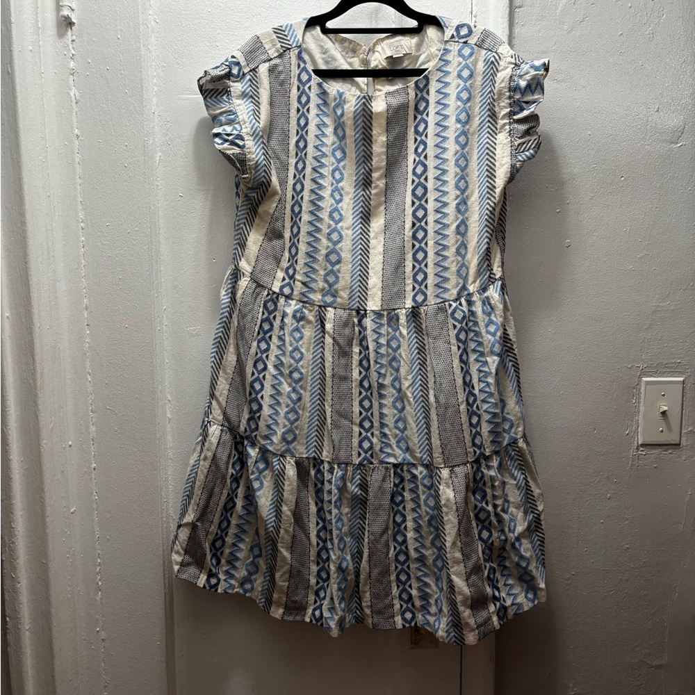 LOFT Cream and Blue Patterned Dress